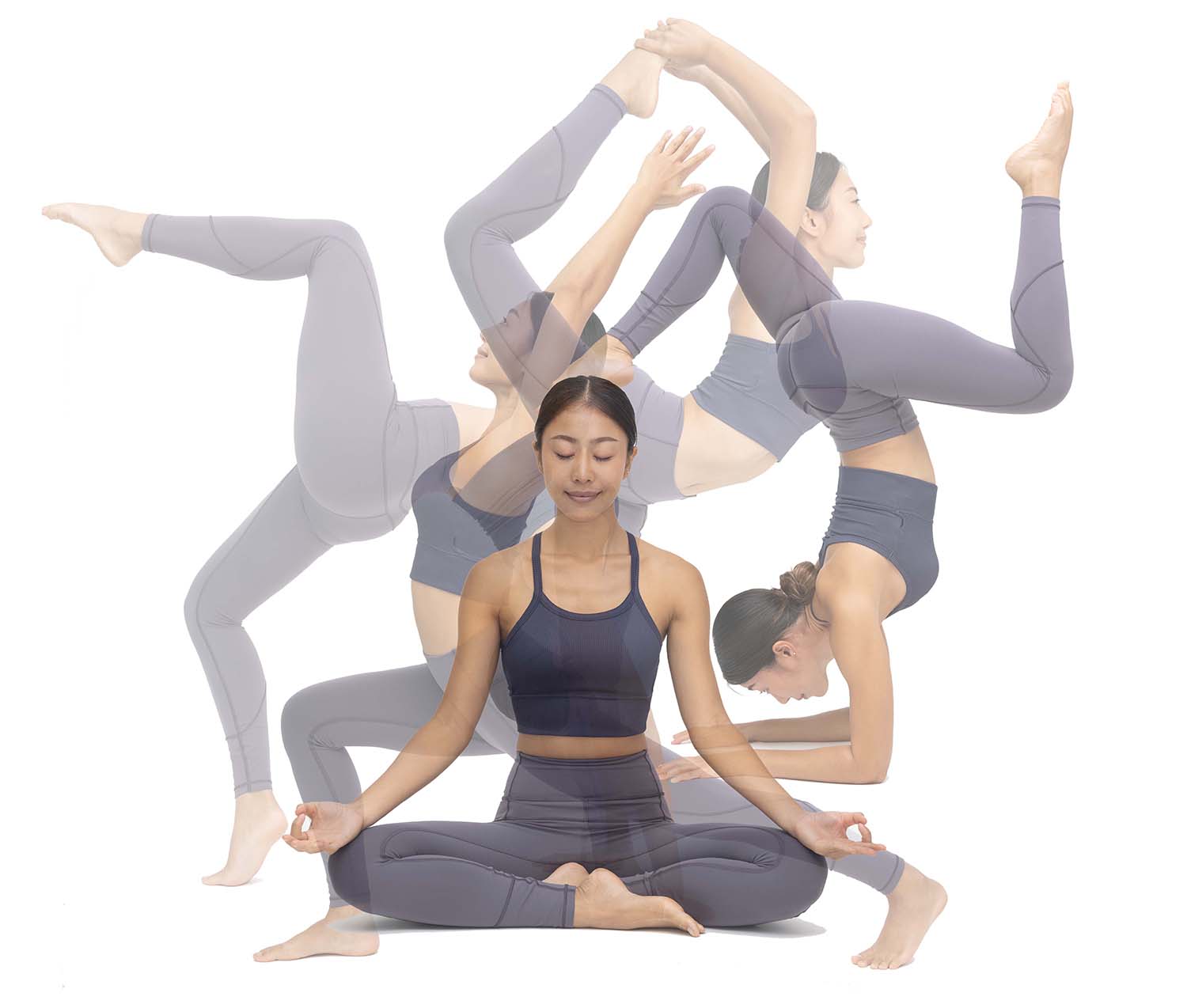 Young Asian women are yoga exercises isolated on white background
